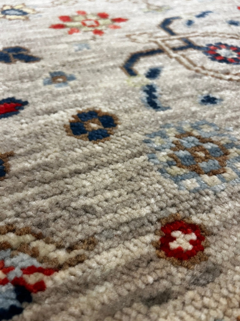 Deborah Francois 2.6x12.6 Ivory and Light Blue Hand-Knotted Oushak Runner | Banana Manor Rug Factory Outlet