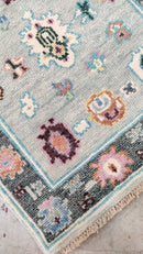 Delaney 2.6x10 Hand-Knotted Grey and Blue Oushak Runner | Banana Manor Rug Company