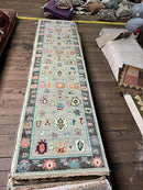 Delaney 2.6x10 Hand-Knotted Grey and Blue Oushak Runner | Banana Manor Rug Company