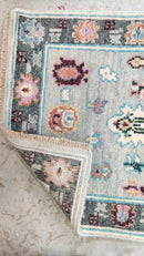 Delaney 2.6x10 Hand-Knotted Grey and Blue Oushak Runner | Banana Manor Rug Company