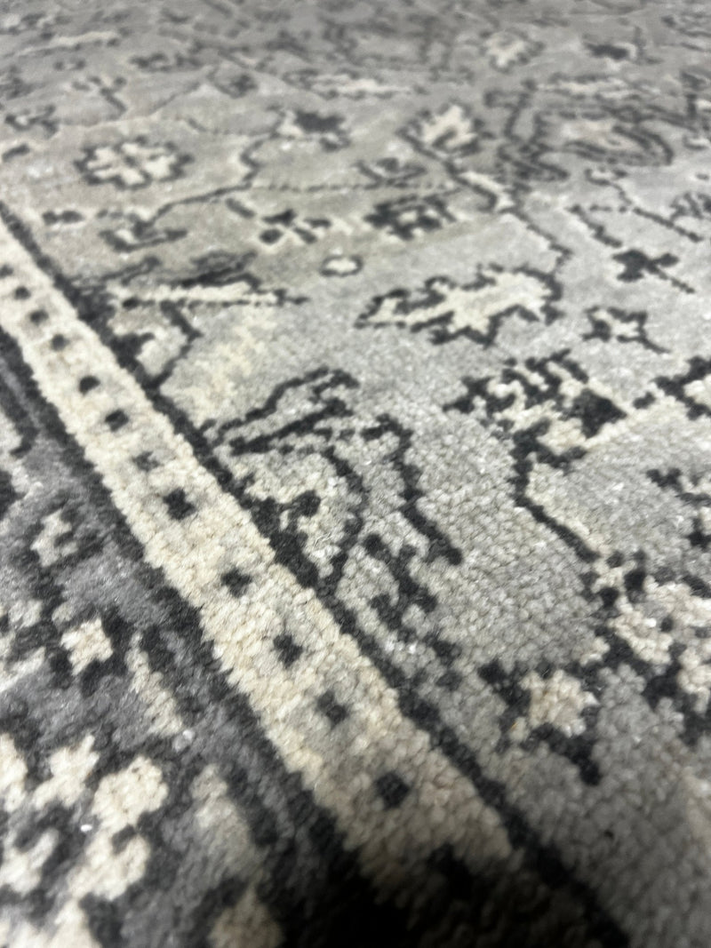 Denise McGaha 2.9x9 Grey and Silver Hand-Knotted Oushak Runner | Banana Manor Rug Factory Outlet