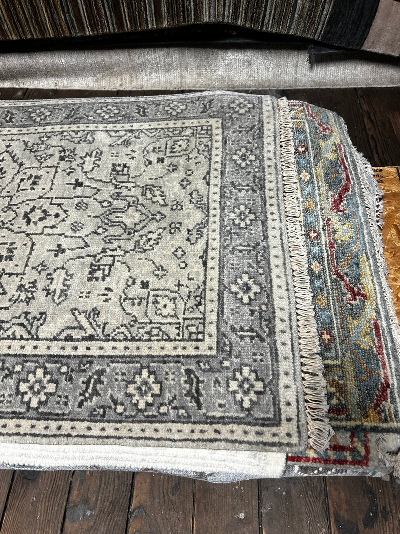 Denise McGaha 2.9x9 Grey and Silver Hand-Knotted Oushak Runner | Banana Manor Rug Factory Outlet