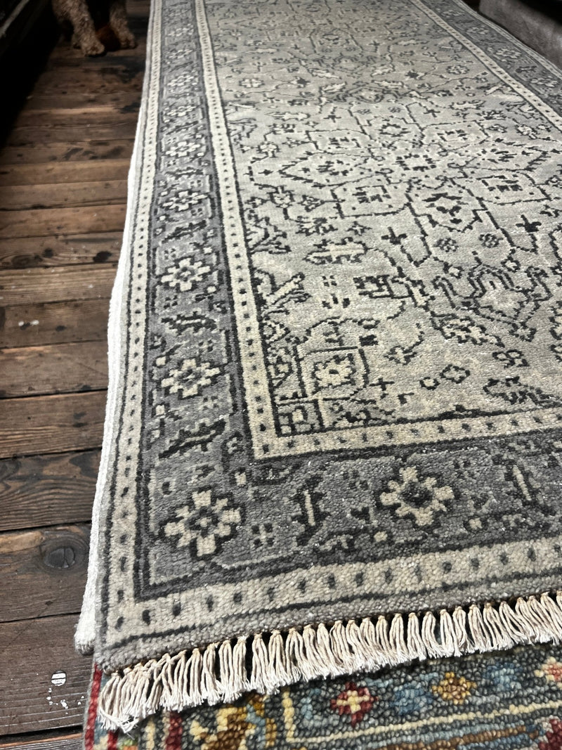 Denise McGaha 2.9x9 Grey and Silver Hand-Knotted Oushak Runner | Banana Manor Rug Factory Outlet