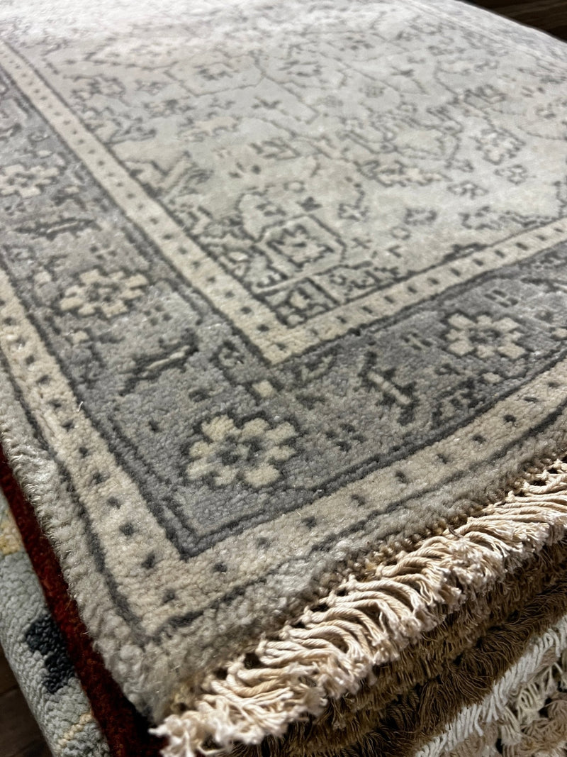 Denise McGaha Grey and Silver Hand-Knotted Oushak Runner 2.9x9 | Banana Manor Rug Company