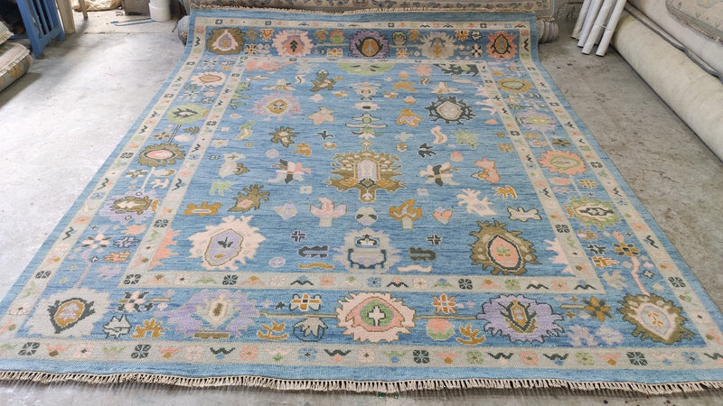 Devon 8x9.9 Blue Hand-Knotted Oushak Rug | Banana Manor Rug Company