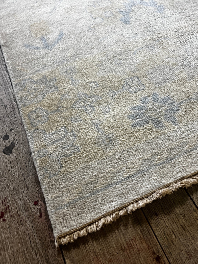 "Di" Muted Gold and Blue Hand-Knotted Oushak 8x10 | Banana Manor Rug Company