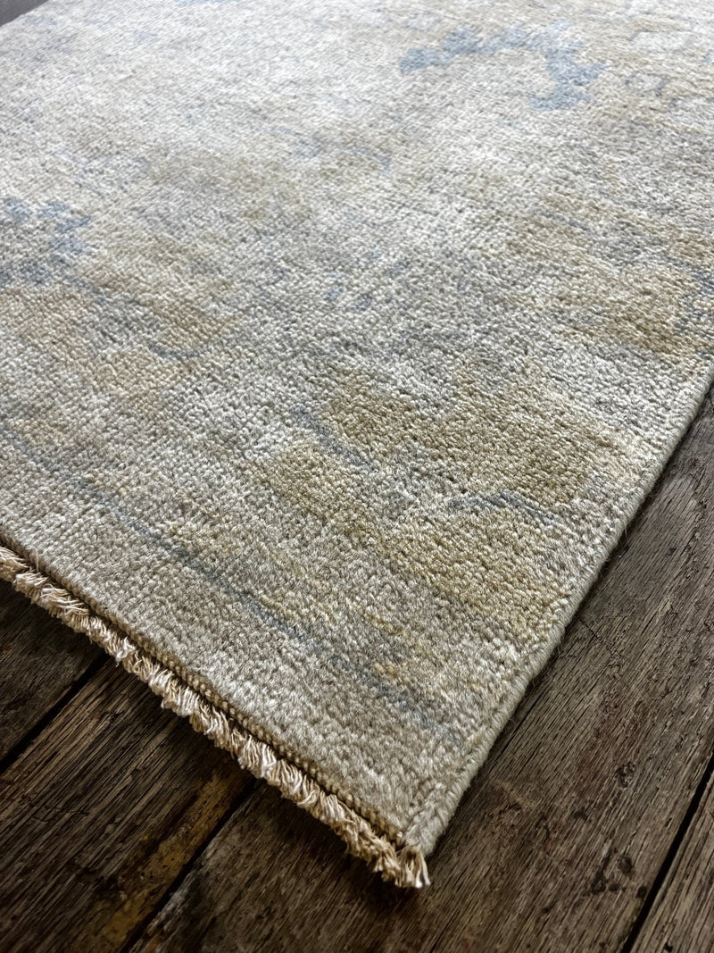 "Di" Muted Gold and Blue Hand-Knotted Oushak 8x10 | Banana Manor Rug Company