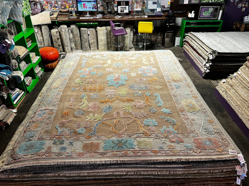 Dianne Walker 9.6x12.6 Hand-Knotted Oushak Rug Light Brown and Grey | Banana Manor Rug Factory Outlet