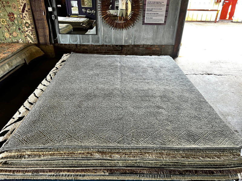 Dionne 8x9.9 Hand-Knotted Grey and Ivory Modern Rug | Banana Manor Rug Company