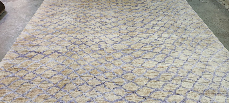 Donald O'Connor Hand-Knotted Modern Rug Gold and Blue 9x12.9 | Banana Manor Rug Company