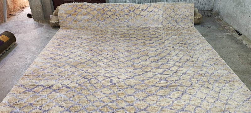 Donald O'Connor Hand-Knotted Modern Rug Gold and Blue 9x12.9 | Banana Manor Rug Company