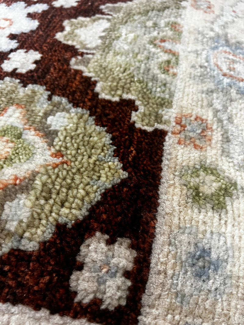 Dorothy Draper Red and Ivory Hand-Knotted Oushak Runner 3x14.3 | Banana Manor Rug Company