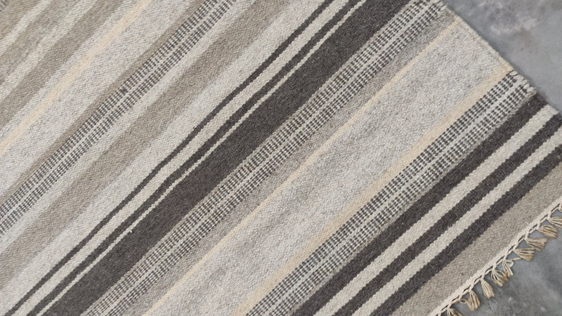 Down in Delray 6.6x8.3 Striped Brown Handwoven Durrie Rug | Banana Manor Rug Company