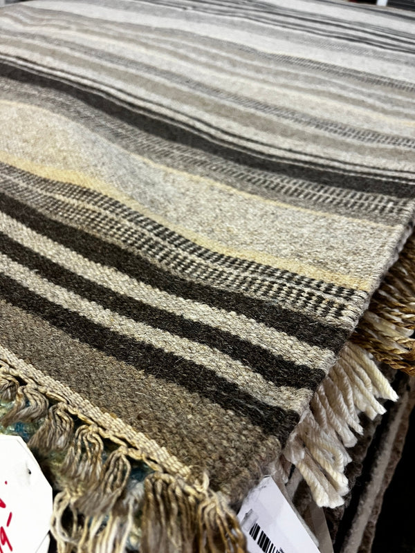 Down in Delray 6.6x8.3 Striped Brown Handwoven Durrie Rug | Banana Manor Rug Factory Outlet