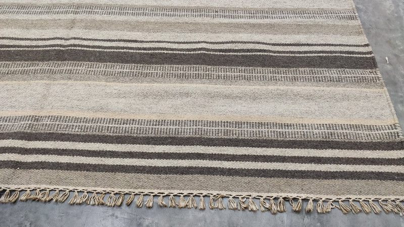 Down in Delray 6.6x8.3 Striped Brown Handwoven Durrie Rug | Banana Manor Rug Company