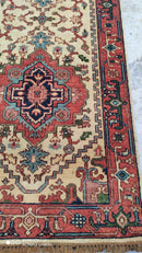 Eddie Jemison 2.6x9.9 Ivory and Rust Hand-Knotted Serapi Runner | Banana Manor Rug Company