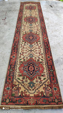 Eddie Jemison 2.6x9.9 Ivory and Rust Hand-Knotted Serapi Runner | Banana Manor Rug Company