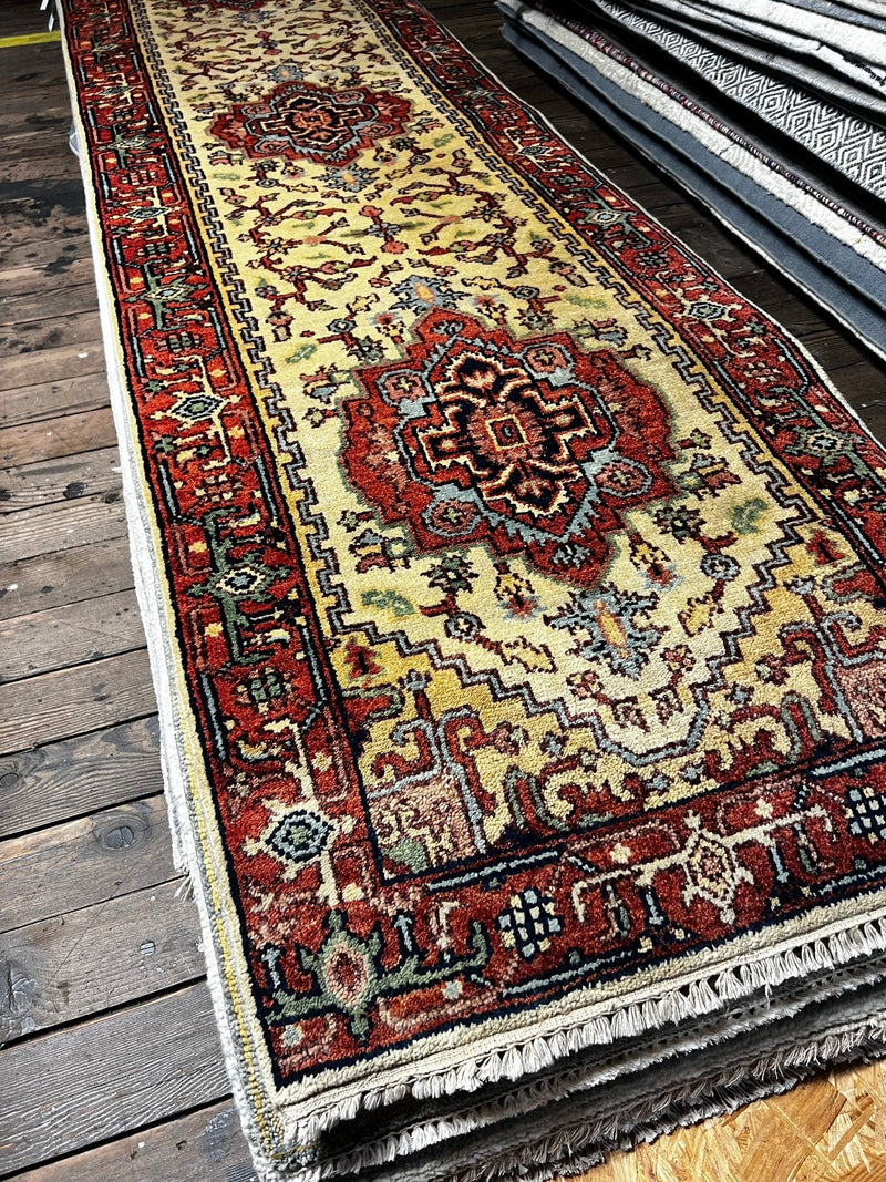 Eddie Jemison 2.6x9.9 Ivory and Rust Hand-Knotted Serapi Runner | Banana Manor Rug Factory Outlet