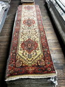 Eddie Jemison 2.6x9.9 Ivory and Rust Hand-Knotted Serapi Runner | Banana Manor Rug Factory Outlet