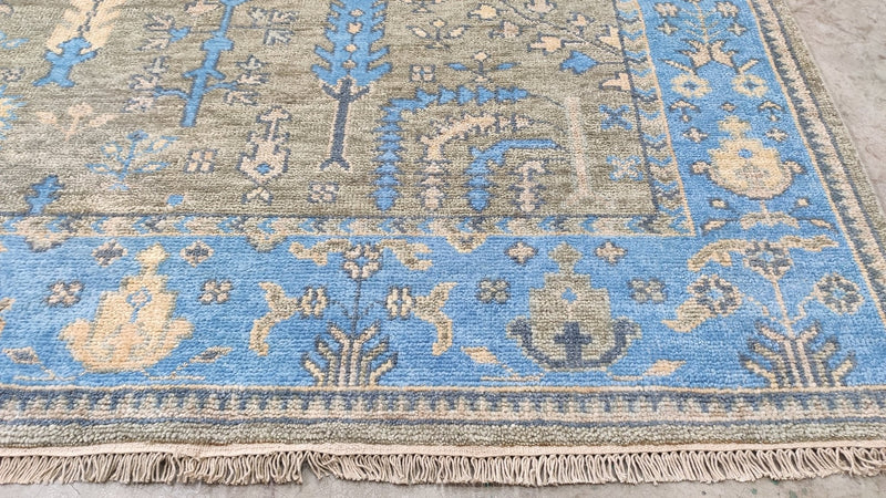 Edwina 8x10 Grey and Light Blue Hand-Knotted Oushak Rug | Banana Manor Rug Company