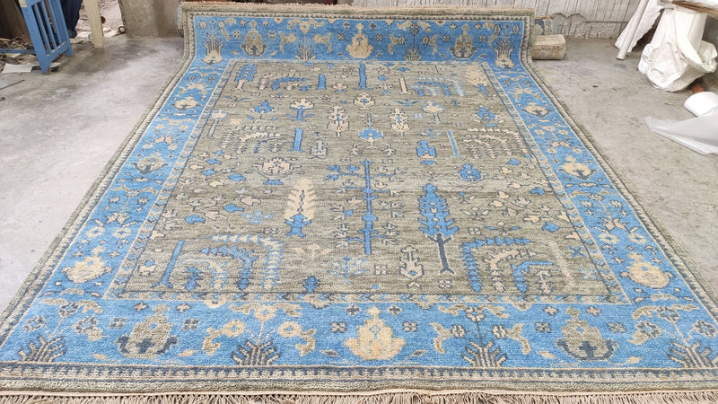 Edwina 8x10 Grey and Light Blue Hand-Knotted Oushak Rug | Banana Manor Rug Company