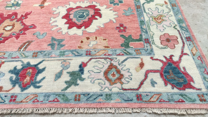 Eileen 8x10 Pink and Ivory Hand-Knotted Oushak Rug | Banana Manor Rug Company