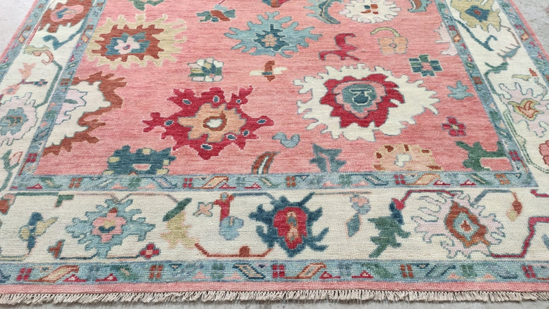 Eileen 8x10 Pink and Ivory Hand-Knotted Oushak Rug | Banana Manor Rug Company