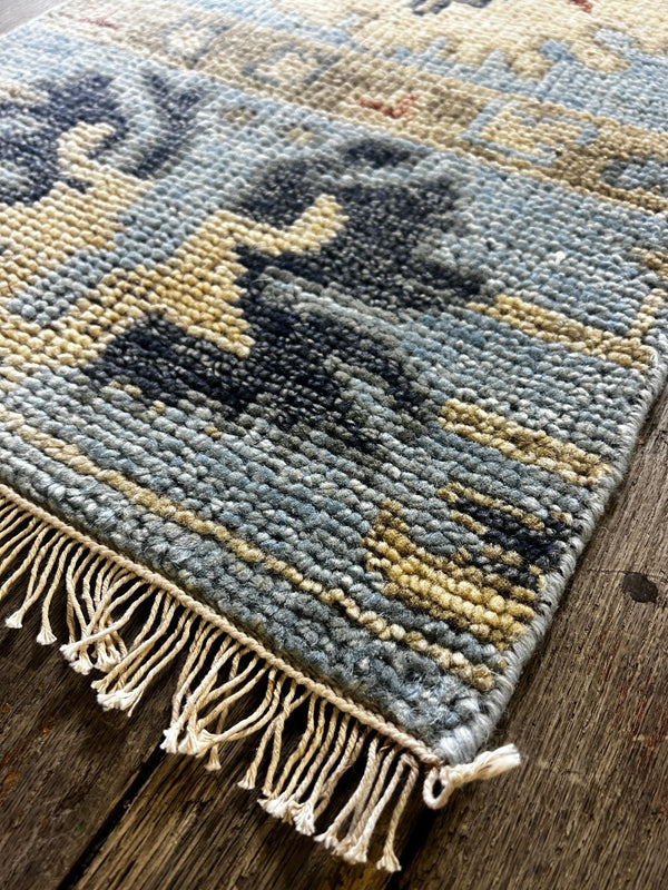 "Eline" Light Blue and Cream Hand-Knotted Oushak 8x10 | Banana Manor Rug Company