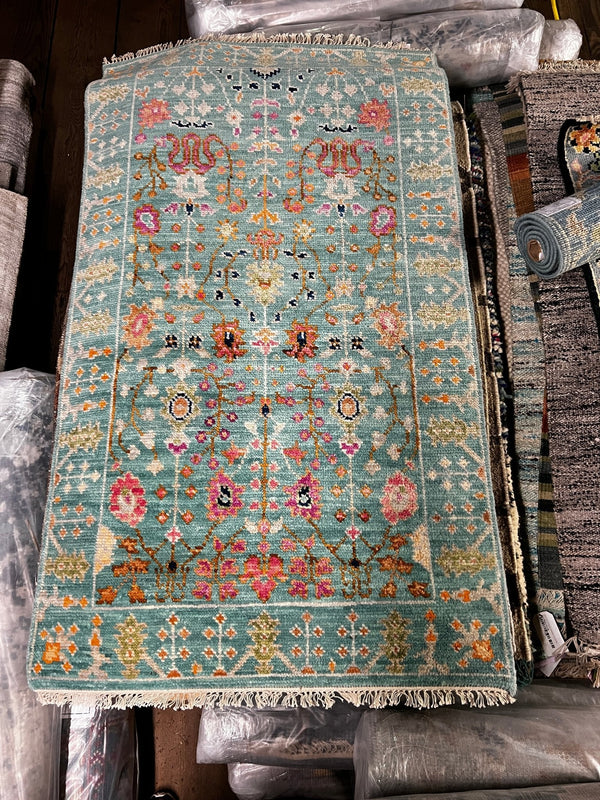 Eline Pow-Wow 3.3x5 Light Green Hand-Knotted Oushak Rug | Banana Manor Rug Company