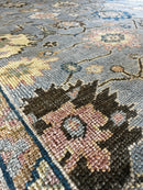 Eline Powell 10x14 Light Blue and Rust Hand-Knotted Oushak Rug | Banana Manor Rug Company