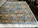 Eline Powell 10x14 Light Blue and Rust Hand-Knotted Oushak Rug | Banana Manor Rug Company