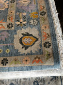 Eline Powell 10x14 Light Blue and Rust Hand-Knotted Oushak Rug | Banana Manor Rug Company