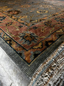 Eline Powell 10x14 Light Blue and Rust Hand-Knotted Oushak Rug | Banana Manor Rug Company