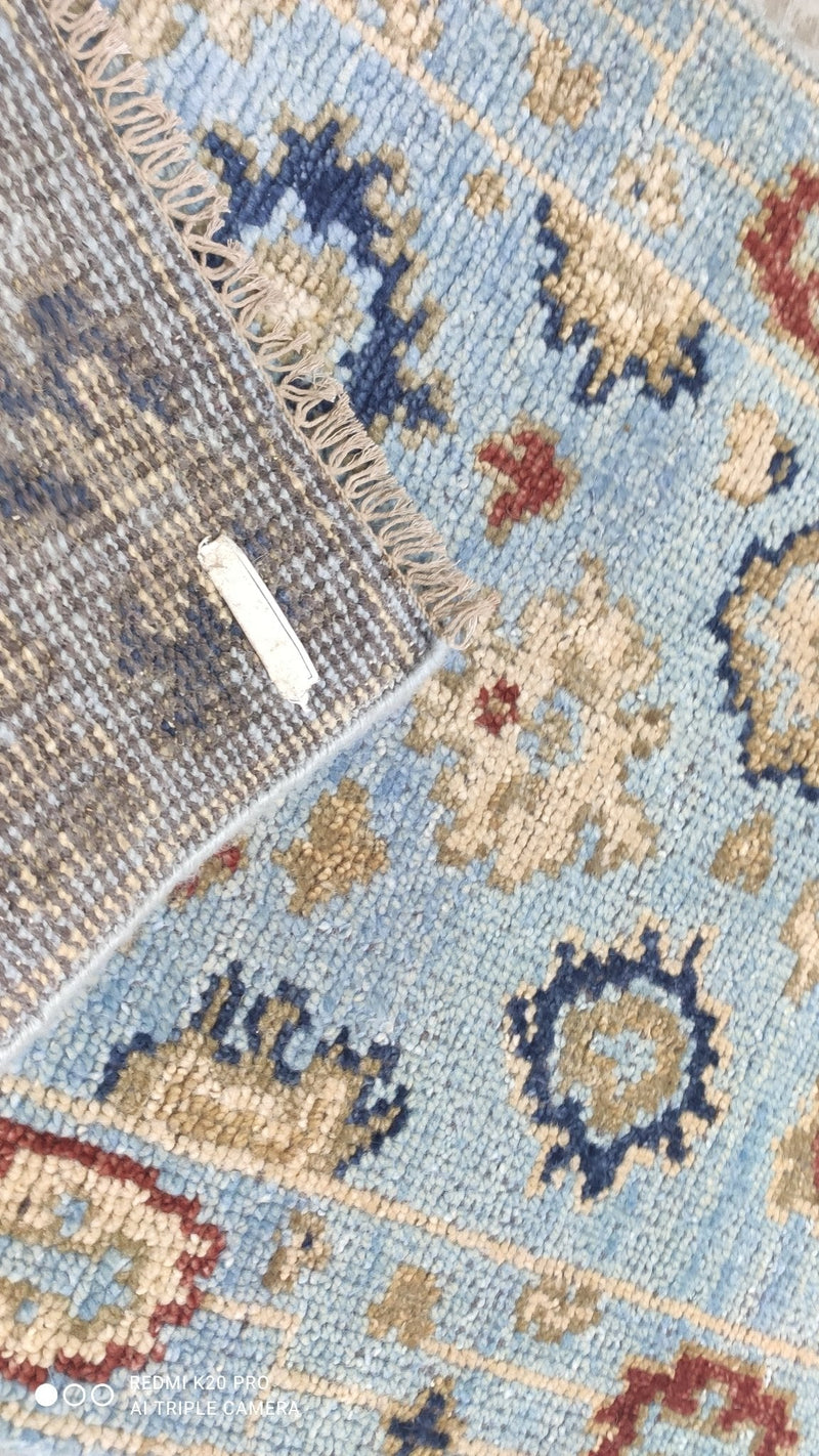 Elise 2.6x10 Hand-Knotted Light Blue Oushak Runner | Banana Manor Rug Company