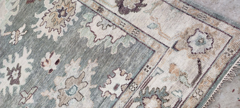 Elise de Wolfe Dark Green and Tan Hand-Knotted Oushak Rug 8x10 | Banana Manor Rug Company