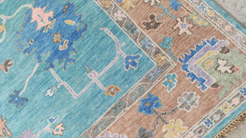 Ellanie Blue and Rust Hand-Knotted Oushak Rug (Multiple Sizes) | Banana Manor Rug Company