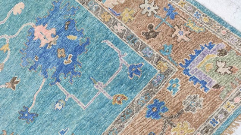 Ellanie Blue and Rust Hand-Knotted Oushak Rug (Multiple Sizes) | Banana Manor Rug Company