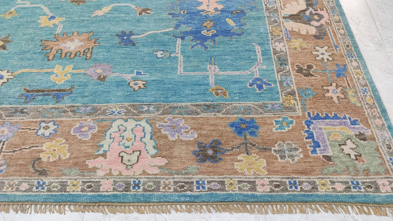 Ellanie Blue and Rust Hand-Knotted Oushak Rug (Multiple Sizes) | Banana Manor Rug Company