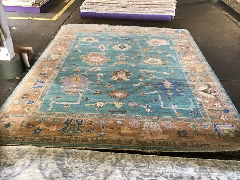 Ellanie Blue and Rust Hand-Knotted Oushak Rug (Multiple Sizes) | Banana Manor Rug Company