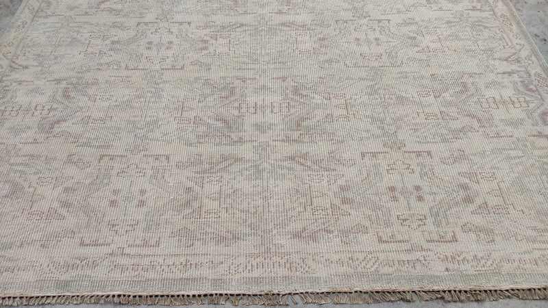 Ellie 7.9x10.3 Ivory and Light Brown Hand-Knotted Oushak Rug | Banana Manor Rug Company