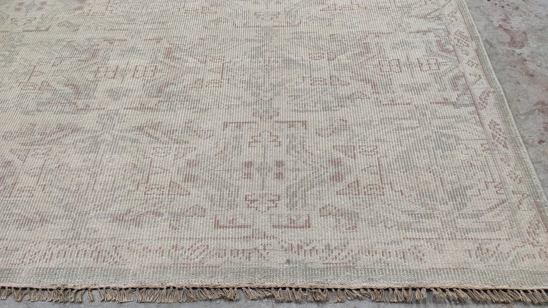 Ellie 7.9x10.3 Ivory and Light Brown Hand-Knotted Oushak Rug | Banana Manor Rug Company