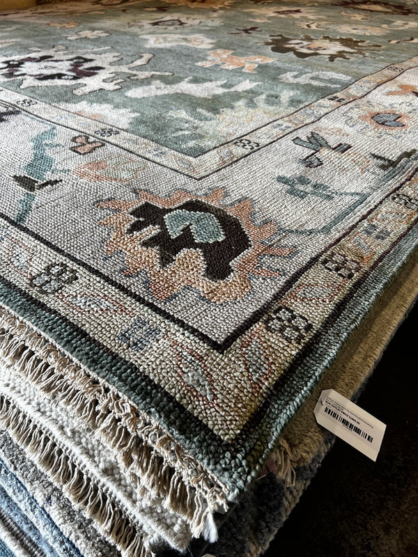 Ellie Cullman 10x14 Light Green and Tan Hand-Knotted Oushak Rug | Banana Manor Rug Company