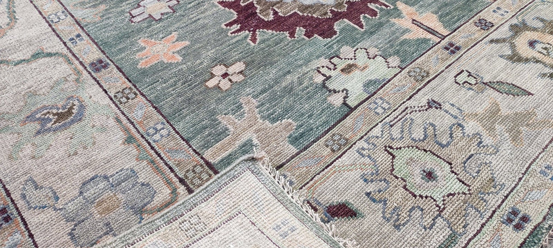 Ellie Cullman 10x14 Light Green and Tan Hand-Knotted Oushak Rug | Banana Manor Rug Company