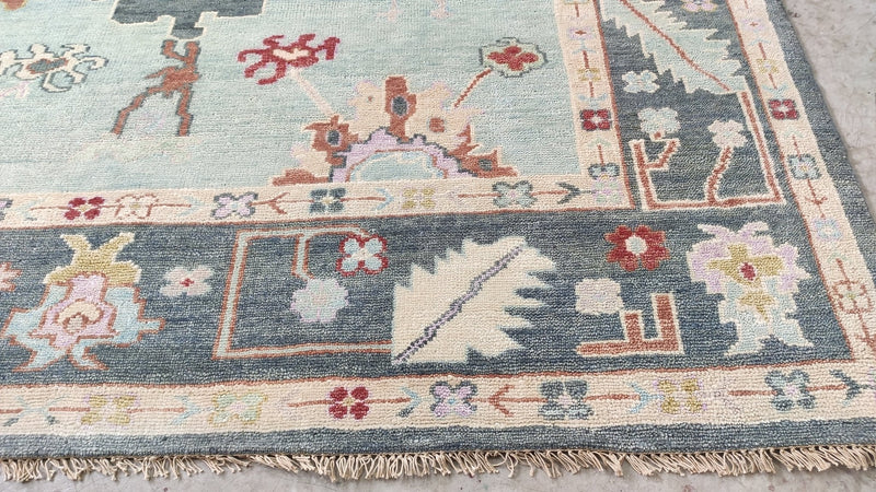 Elsie 8.3x10 Greenish Blue Hand-Knotted Oushak Rug | Banana Manor Rug Company