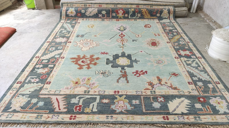 Elsie 8.3x10 Greenish Blue Hand-Knotted Oushak Rug | Banana Manor Rug Company