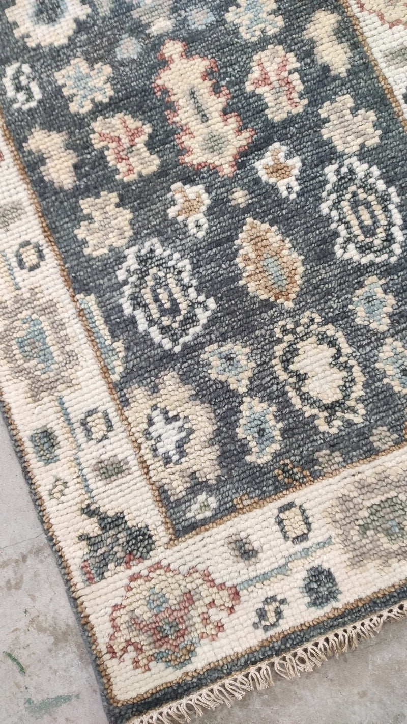 Emerson 2.6x10.3 Hand-Knotted Grey and Cream Oushak Runner | Banana Manor Rug Company