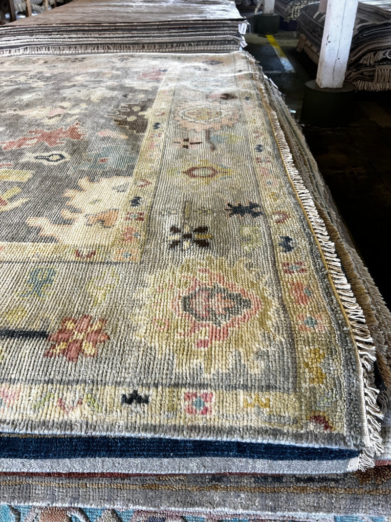 Emily Fisher Landau 9x12 Grey and Tan Hand-Knotted Oushak Rug | Banana Manor Rug Factory Outlet