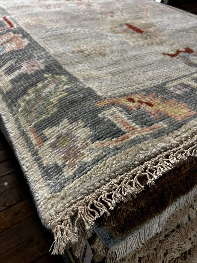 Emily Summers Light Grey and Dark Grey Hand-Knotted Oushak Runner (Multiple Sizes) | Banana Manor Rug Company