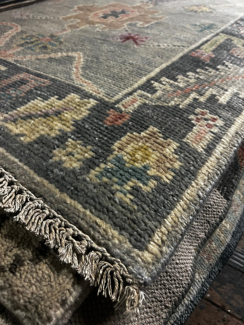 Emily Summers Light Grey and Dark Grey Hand-Knotted Oushak Runner (Multiple Sizes) | Banana Manor Rug Company