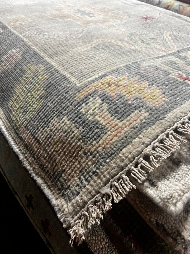 Emily Summers Light Grey and Dark Grey Hand-Knotted Oushak Runner (Multiple Sizes) | Banana Manor Rug Company